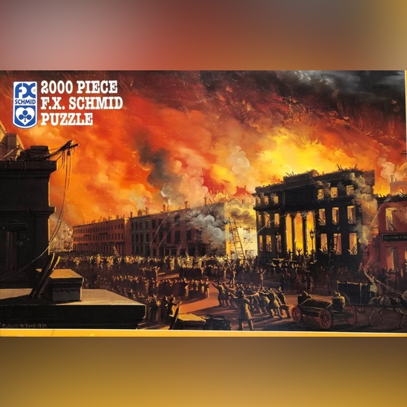 FX SCHMID “View of the Great Fire in New York” 2000 pc Puzzle - Picture 1 of 4